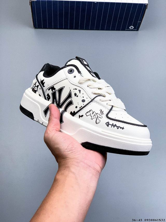 Company Grade! Mlb Chunky Liner Casual Running Shoes, Printed Leather Sneakers,