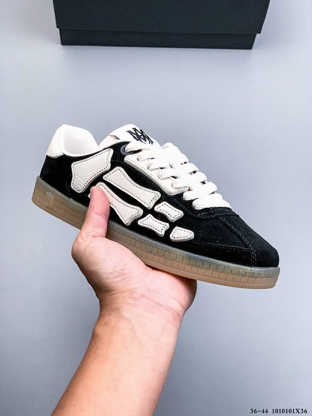 Company Grade! Amiri Pacifc Bones Suede Round Toe Lace-up Low-top Sneakers. Orig