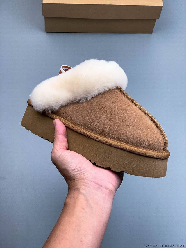 Fangket Thick-Soled Closed-Toe Slippers Ugg Autumn Casual Slippers Elastic Band