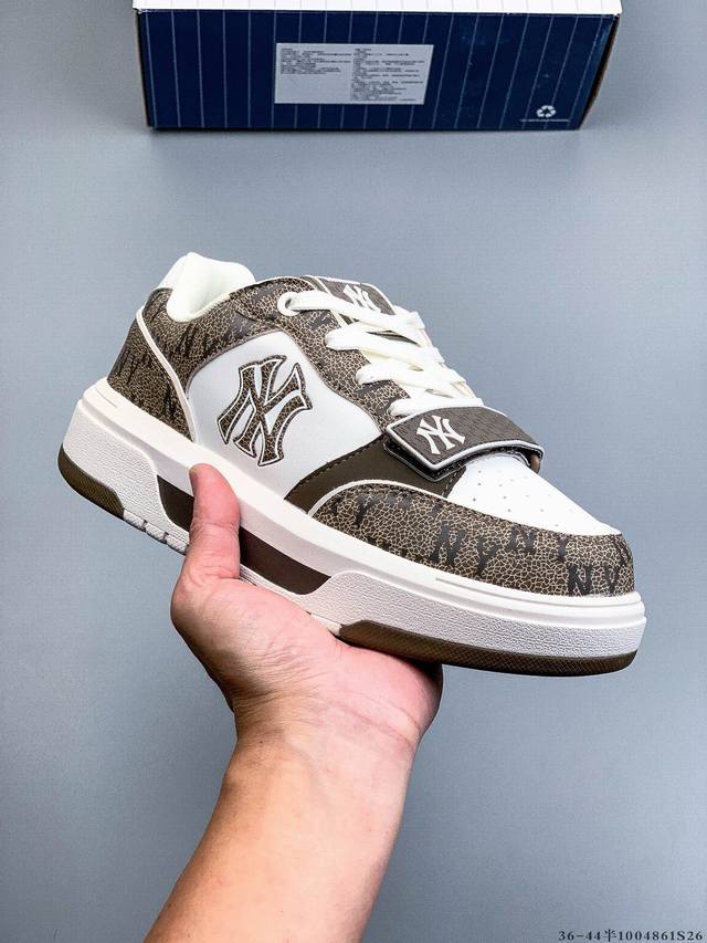 Company Grade! Mlb Chunky Liner Casual Running Shoes, Ny Printed Leather Sneaker