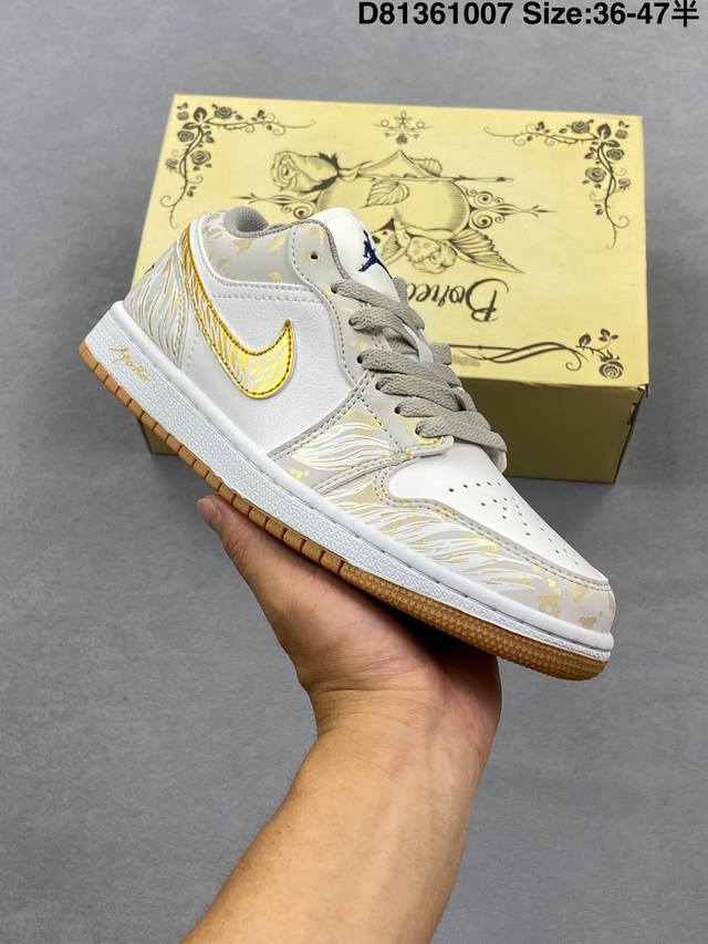 Nike Wmns Air Jordan 1 Low Gs "Team Gold" AJ1 Jordan 1 Low Top Classic Retro Cul