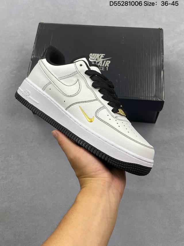 Factory Grade Nike Air Force 1 Low White/Black Striped Swoosh Low-Top Sports and
