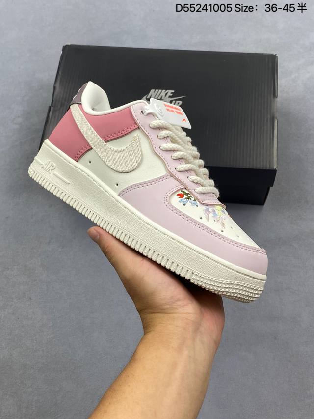Nike Air Force 1 Low Pink and White Low-Top Sports and Casual Sneakers. Made wit