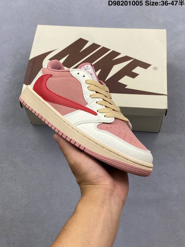 Authentic label with half sizes. Travis Scott X Air Jordan 1 Low, red, white, an