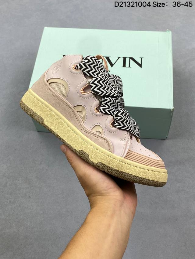 Lanvin Curb Leather Low-Top Sneakers, a retro streetwear series low-top lace-up