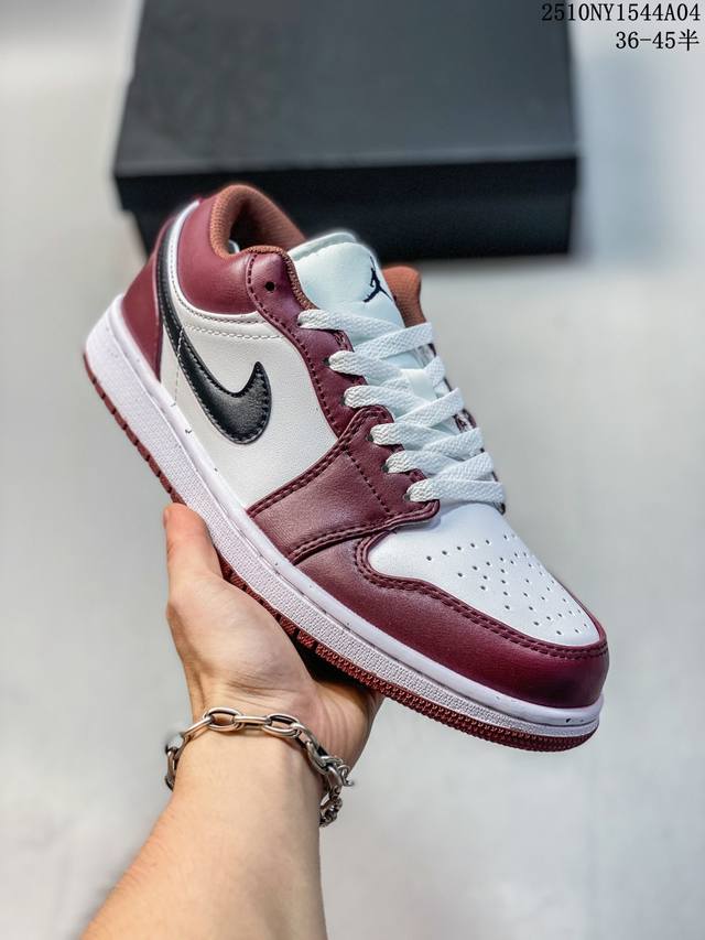 Authentic label with half sizes Nk Air Jordan 1 Low AJ1 White/Burgundy Low-top C
