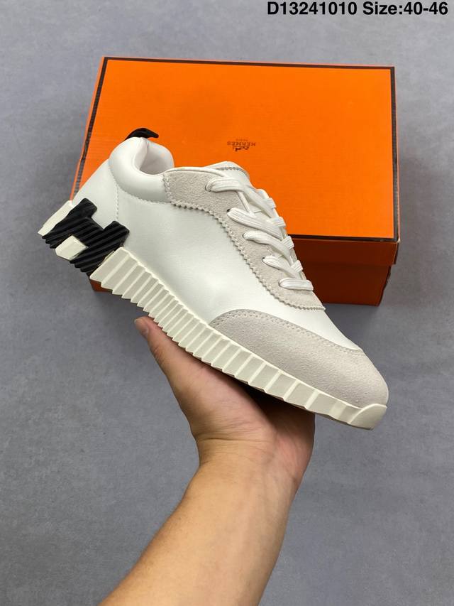 Collection Hermes Bouuncing Calfskin Round Toe Lace-up Low-top Casual Shoes Men'