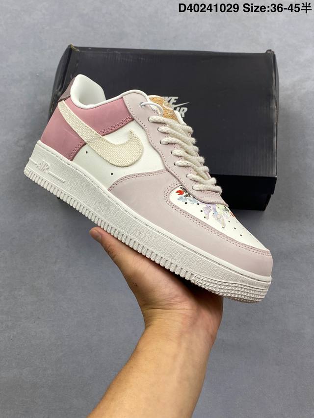 Nike Air Force 1 Low Pink and White Low-Top Sports and Casual Sneakers. Made wit
