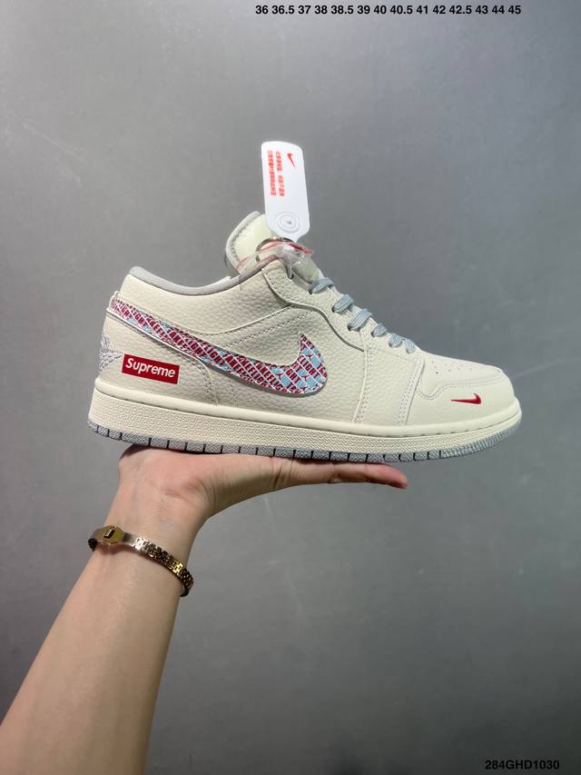 Company Grade Supreme X Air Jordan 1 Low Off-White with Colorful Swoosh (Ddd) Th