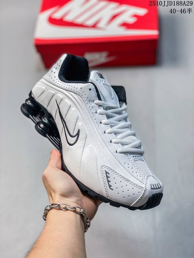 Authentic Nike Shox R4 series low-top athletic casual shoes with air cushioning.