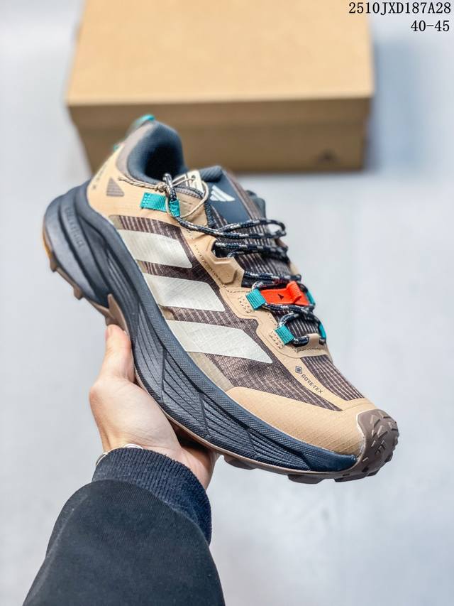 Adidas Terrex, the new Gore-Tex low-top hiking shoe, a chunky, platform sneaker.
