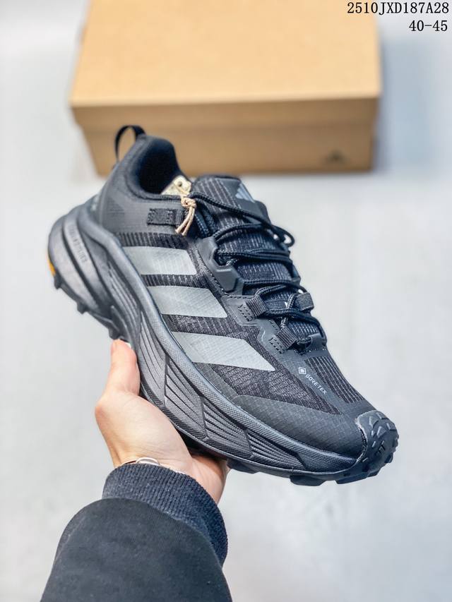 Adidas Terrex, the new Gore-Tex low-top hiking shoe, a chunky, platform sneaker.