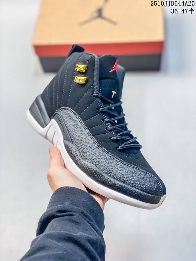 Authentic label with half size Air Jordan 12 Taxi AJ12 (Reverse Black/Gold) 1532