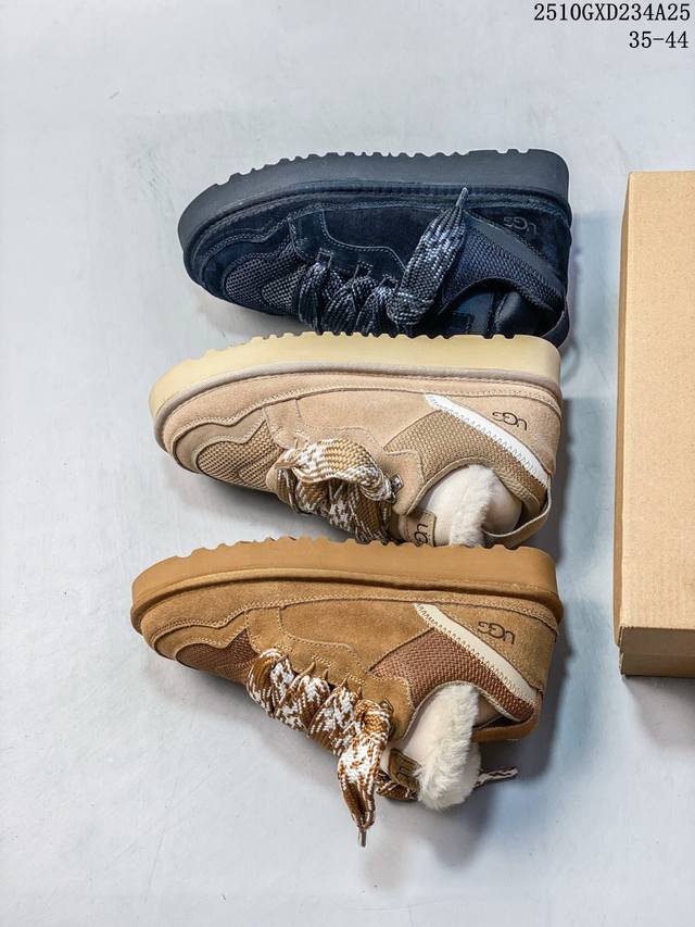 Ugg Autumn Men's and Women's Comfortable Flat Round Toe Two-Tone Lace-Up Fashion