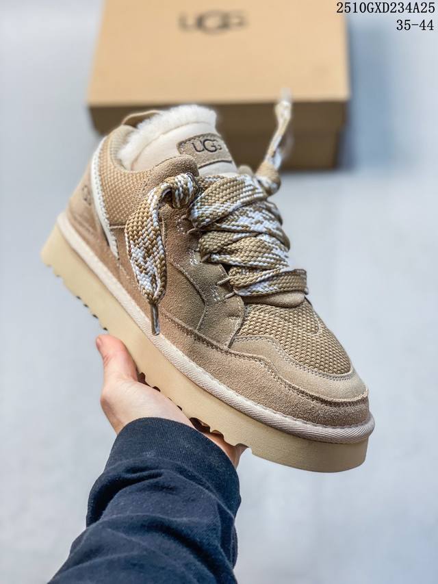 Ugg Autumn Men's and Women's Comfortable Flat Round Toe Two-Tone Lace-Up Fashion