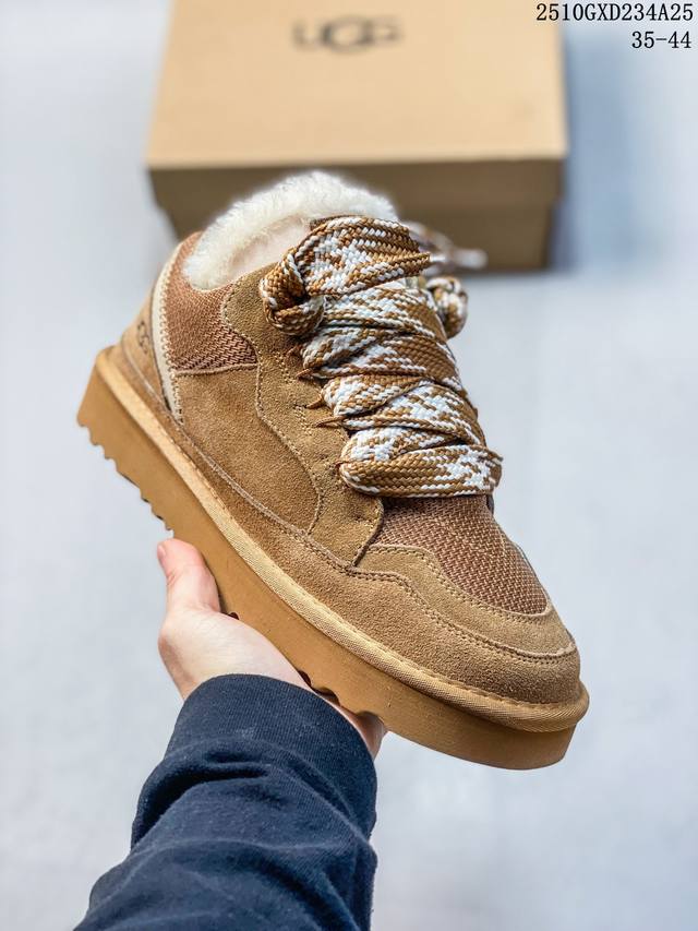 Ugg Autumn Men's and Women's Comfortable Flat Round Toe Two-Tone Lace-Up Fashion