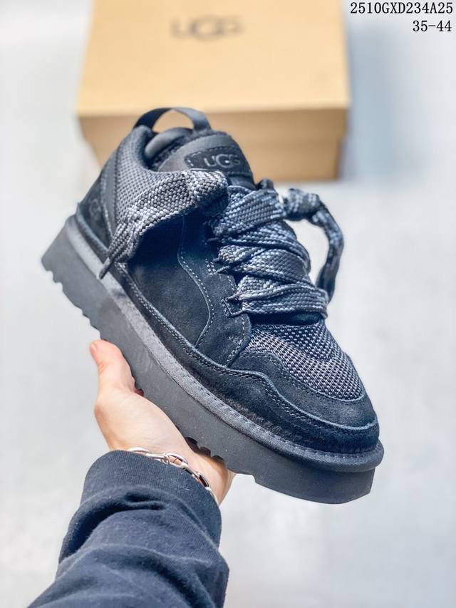 Ugg Autumn Men's and Women's Comfortable Flat Round Toe Two-Tone Lace-Up Fashion