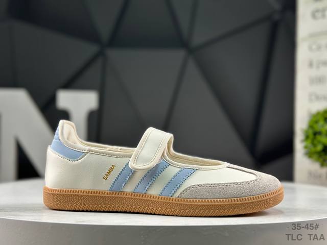 Adidas Samba Janes Mary Jane White and Blue Sneakers, Slip-on Sports Shoes Item