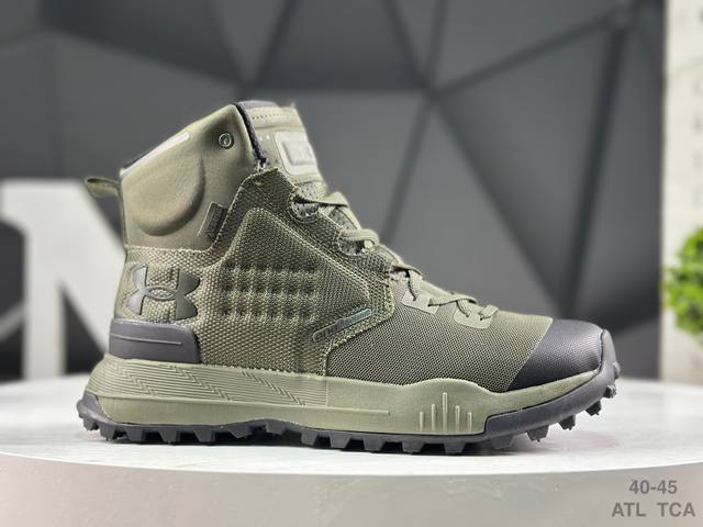 Under Armour Cy high-top hiking shoes feature a mesh knit synthetic leather uppe