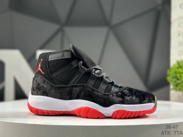 Air Jordan 11 Retro Wmns Bred Velvet High-Top Black/Red Velvet. This shoe featur