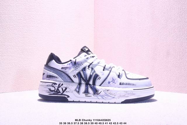 Mlb Chunky Liner Low-Top Casual Shoes Distressed Graffiti Art DIY Custom Ny Prin