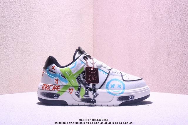 Company Grade Mlb Ny Printed Popular Dad Shoes Graffiti Prank 6cm Hidden Height