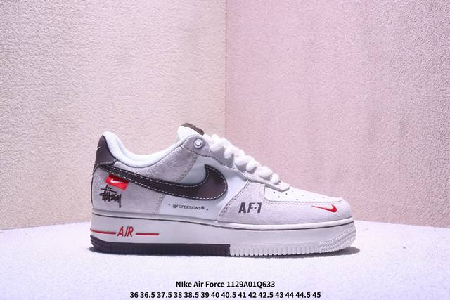 Stuart x Nike Air Force 1 '07 Low collaboration, featuring a classic black and