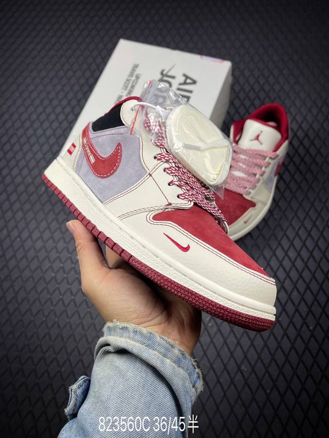 C Company Grade Supreme X Air Jordan 1 Low Grey/Red Pig 8 This design breaks awa