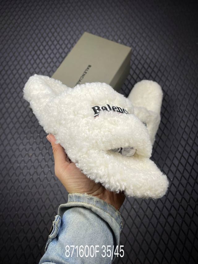 F Genuine Balenciaga Furry Slippers Made entirely of authentic sheepskin, unlike