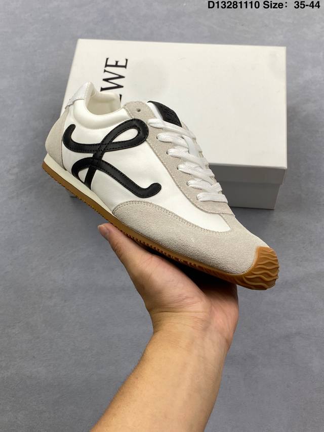 Loewe Ballet Runner Leather and Fabric Patchwork Simple Round Toe Lace-up Low-to