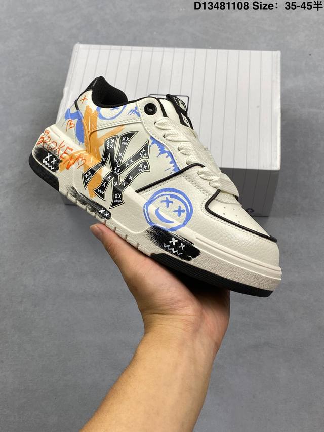 Company Grade Mlb Ny Printed Popular Dad Shoes Graffiti Prank 6cm Hidden Height