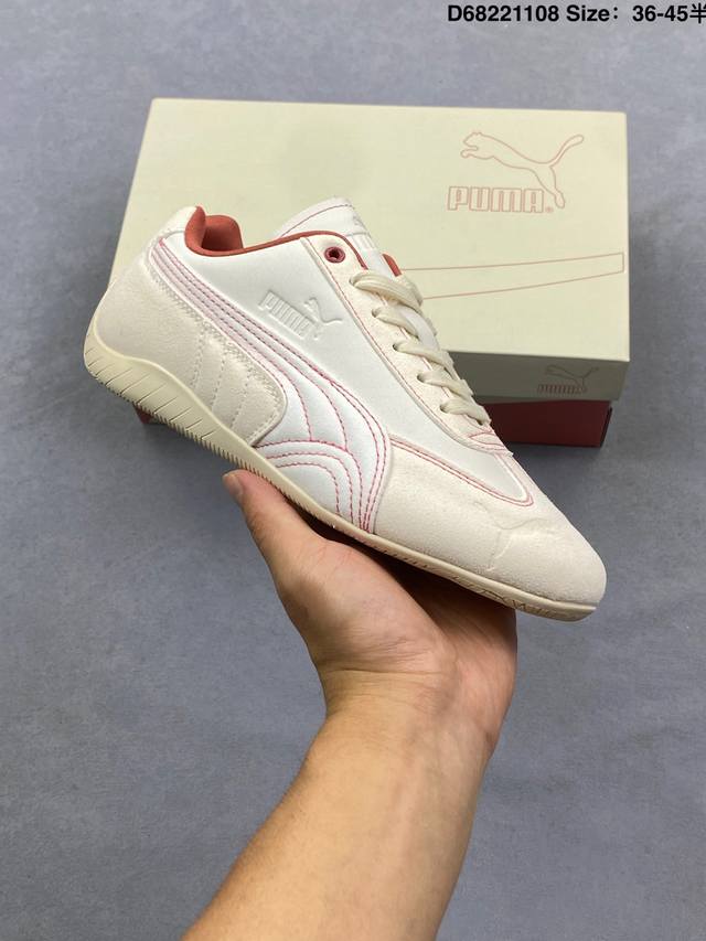 Puma Speedcat series sneakers, thin-soled, suede, round toe, distressed, low-to