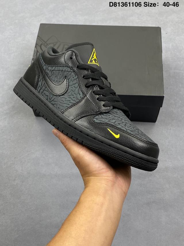 Air Jordan Aj1 Low Low-top Black/Yellow Crack Im6568-010 Brand New Production Li
