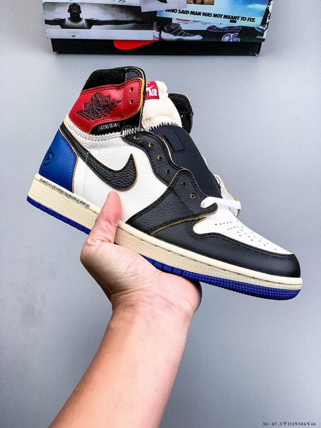 Company-grade top-grain leather! Air Jordan 1 high-top trendy cushioned sports c