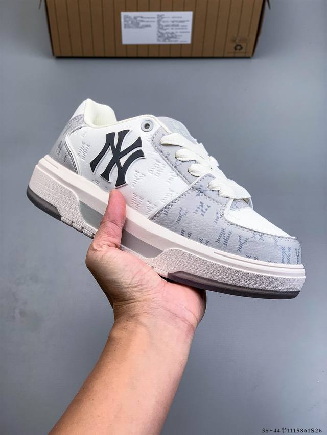 Company Grade! Mlb Chunky Liner Casual Running Shoes, Ny Printed Leather Sneaker