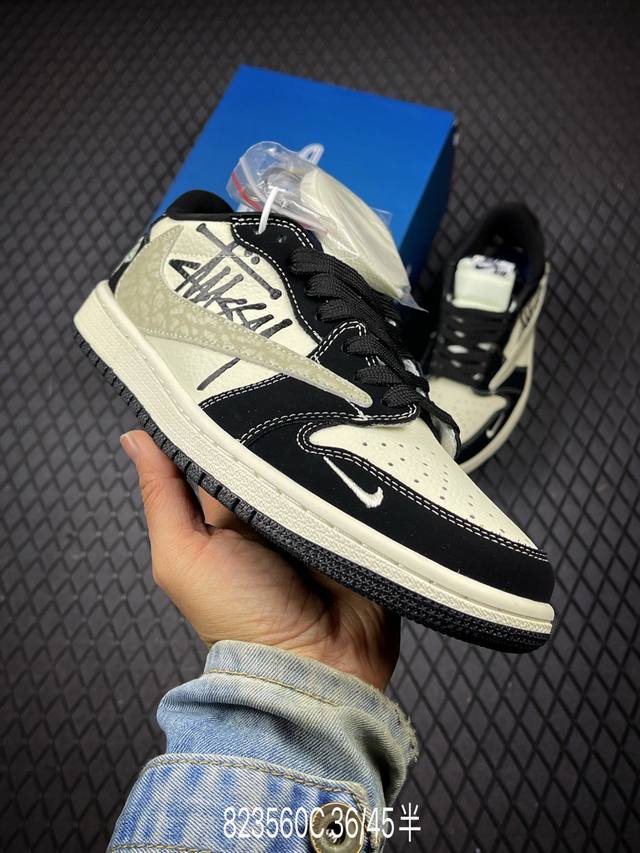 C Factory Grade Nike Air Jordan 1 X Travis Scott AJ1 Reverse Swoosh 'DIY' Custom