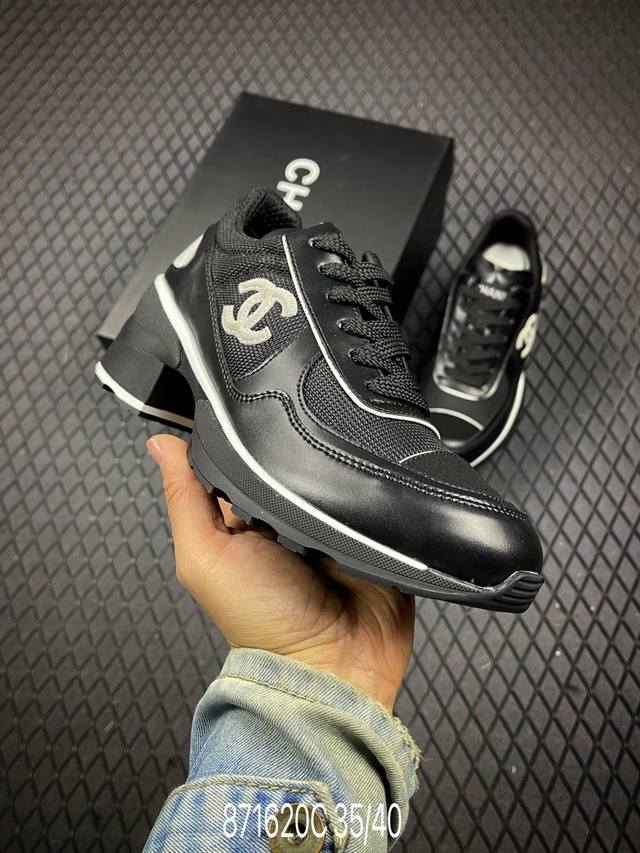 C Chanel 25Ss Fall/Winter New High-Heeled Color-Blocked Casual Sneakers - Weird