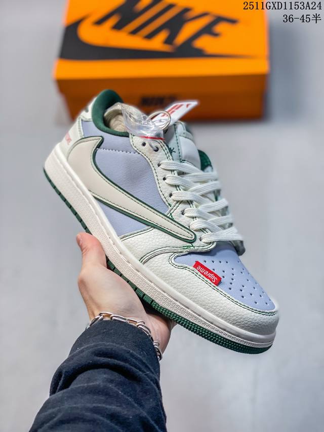 Supreme X Air Jordan 1 Low Beige/Military Green This style breaks away from trad
