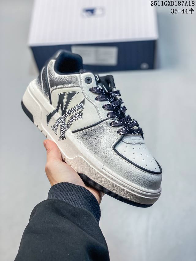 Mlb Chunky Liner Low-Top Casual Shoes Distressed Graffiti Art DIY Custom Ny Prin