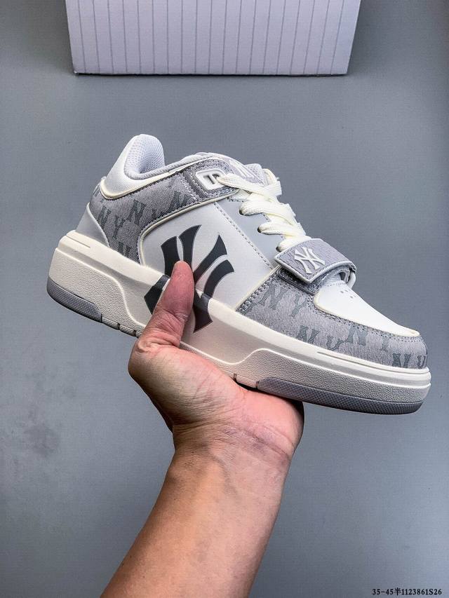 Company Grade! Mlb Chunky Liner Casual Running Shoes, Ny Printed Leather Sneaker