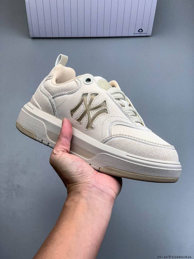 Company Grade! Mlb Chunky Liner Casual Running Shoes, Ny Printed Leather Sneaker