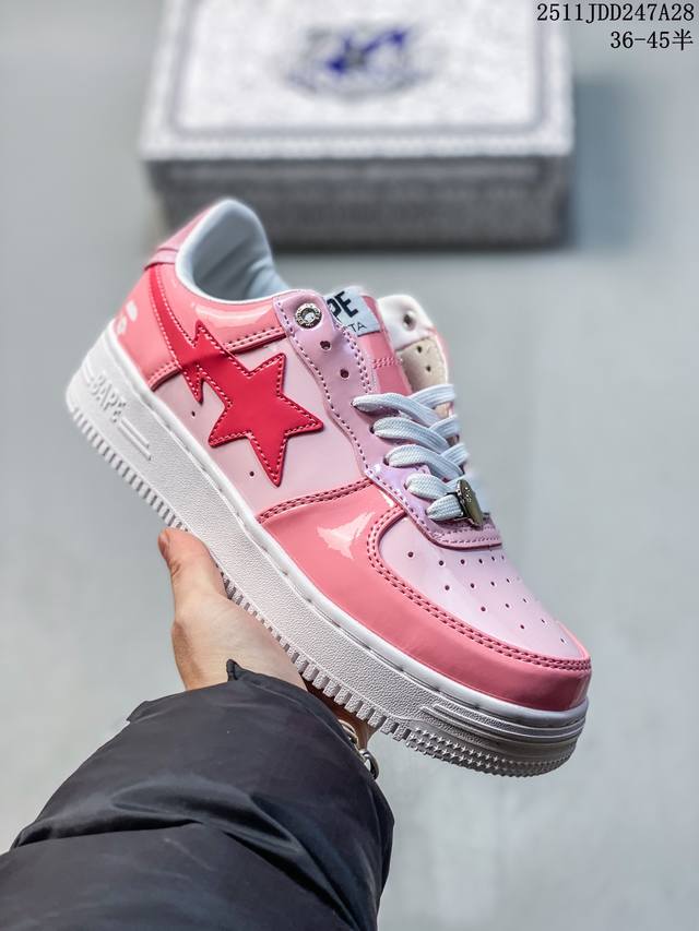 Bape Sta To Low Classic Patent Leather Low-Top Sports Casual Sneakers. Developed