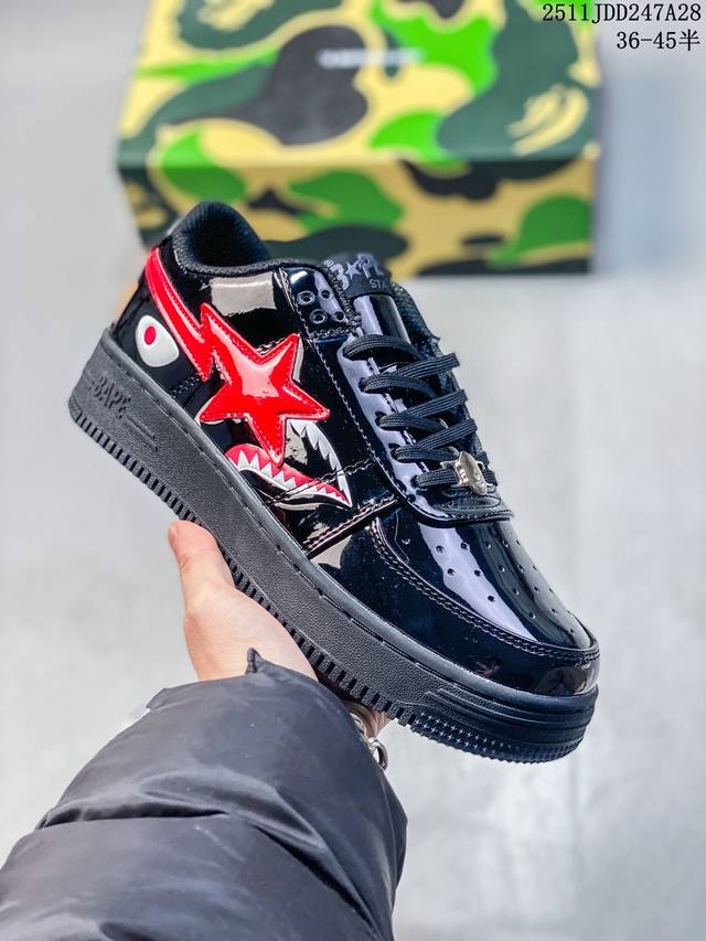 Bape Sta To Low Classic Patent Leather Low-Top Sports and Casual Sneakers. Devel