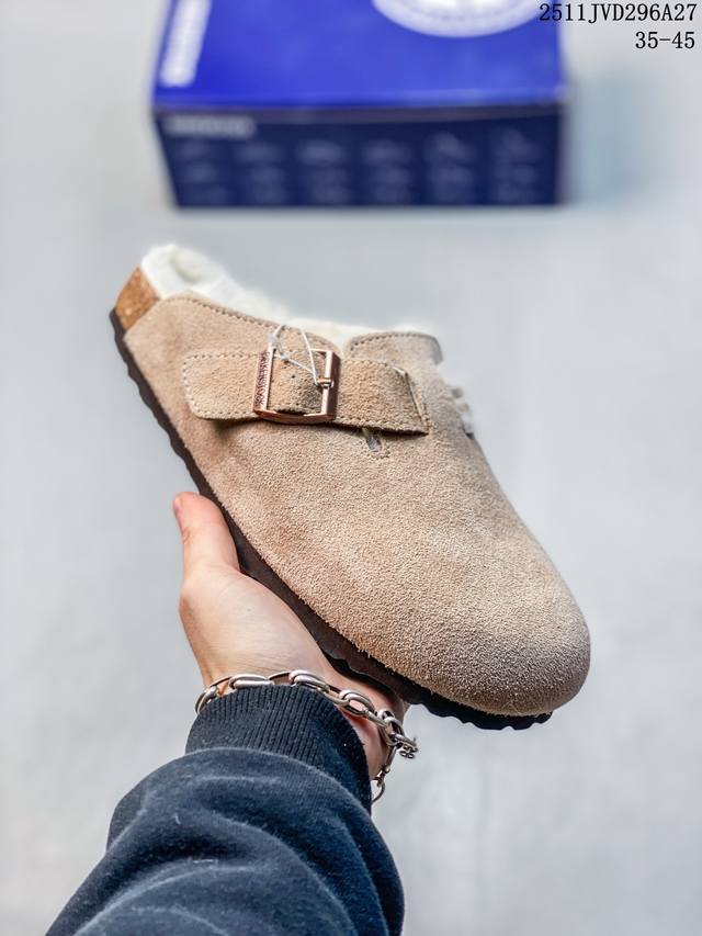 Birkenstock Boston Vl Birkenstock suede metal buckle cork sole closed-toe slippe