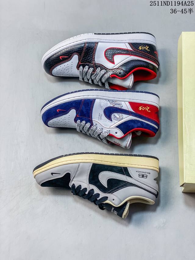 Air Jordan 1 Low AJ1 Low-top Casual Sneakers "Grey Black Balenciaga Custom Editi