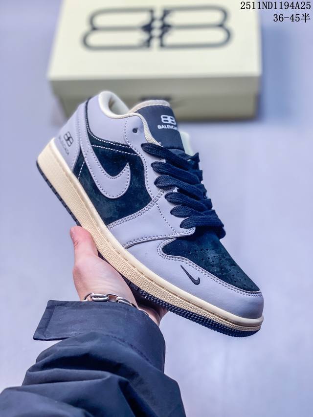 Air Jordan 1 Low AJ1 Low-top Casual Sneakers "Grey Black Balenciaga Custom Editi