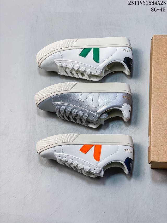 Veja Campo Chromefree Hong Kong Style Trendy Low-Top Sneakers, Leather White Sne