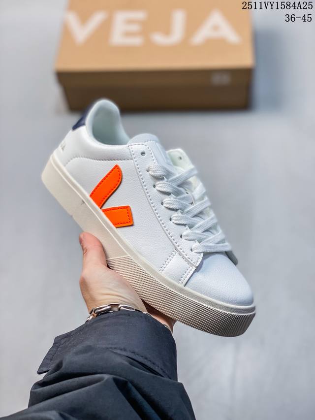 Veja Campo Chromefree Hong Kong Style Trendy Low-Top Sneakers, Leather White Sne