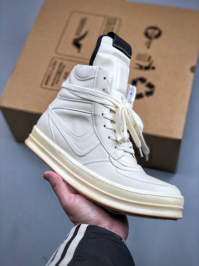 Dongguan-made G version, Ro Rick Owens style high-top thin-lace shoes, off-whit