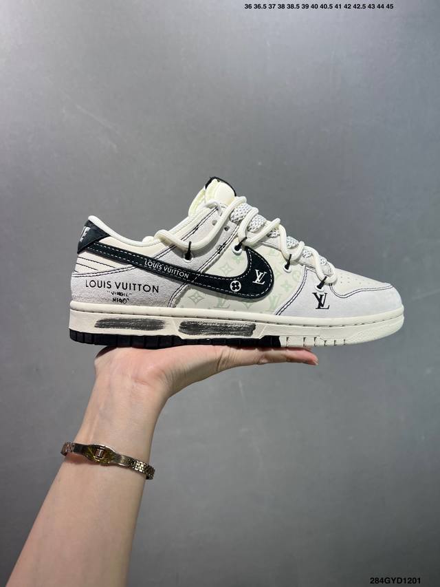 Company Grade Louis Vuitton X Nike Dunk Low Black Graffiti Drawstring This style